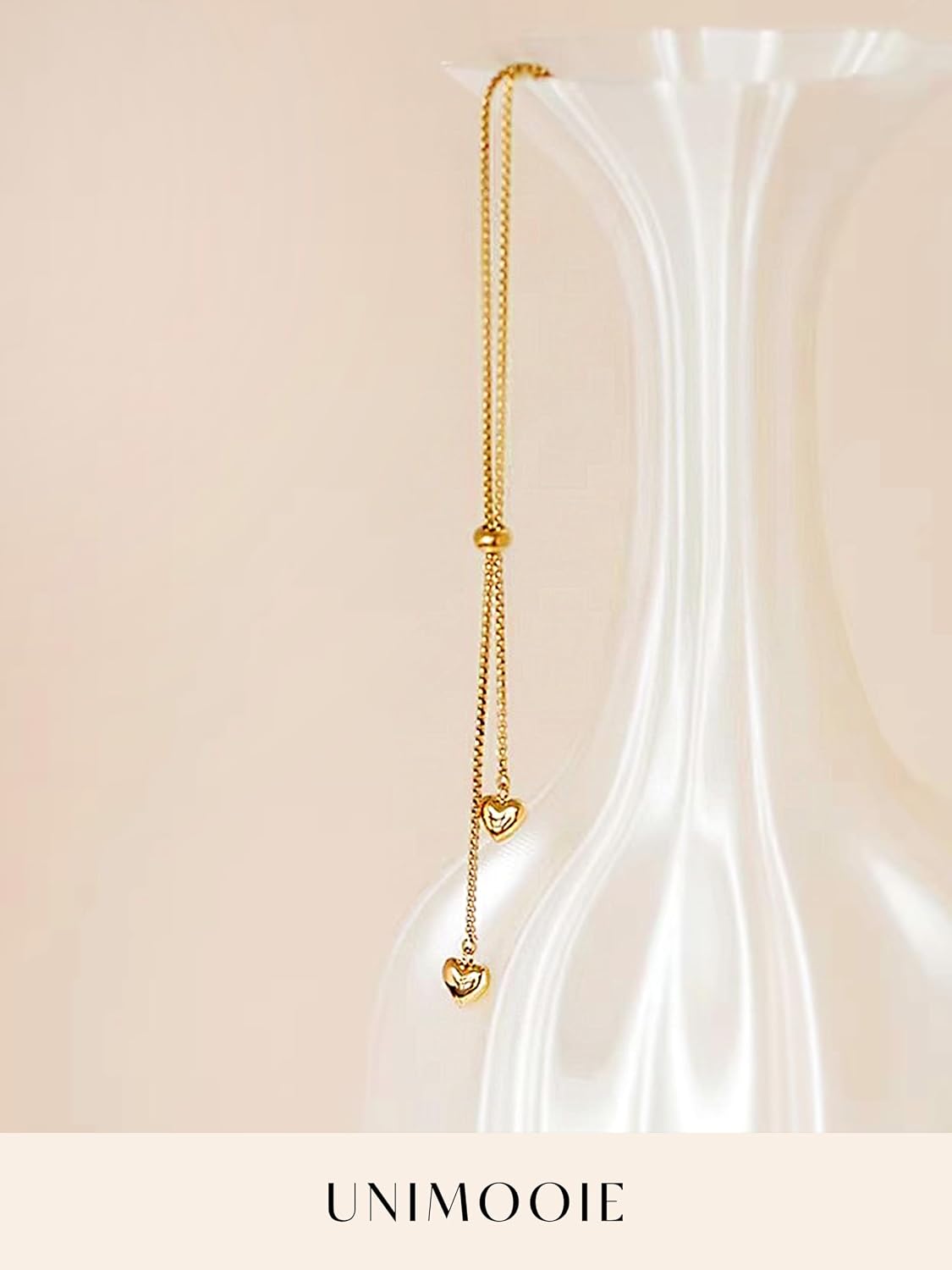 18k Gold Plated Dainty Hearts Necklace Adjustable Chain for Women Cute Y Heart Pendant Boho Charm Jewelry Gift