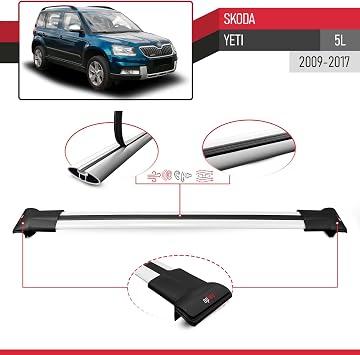 Skoda Yeti 2009-2017 Arası ile Uyumlu FLY Model Ara Atkı Tavan Barı GRİ