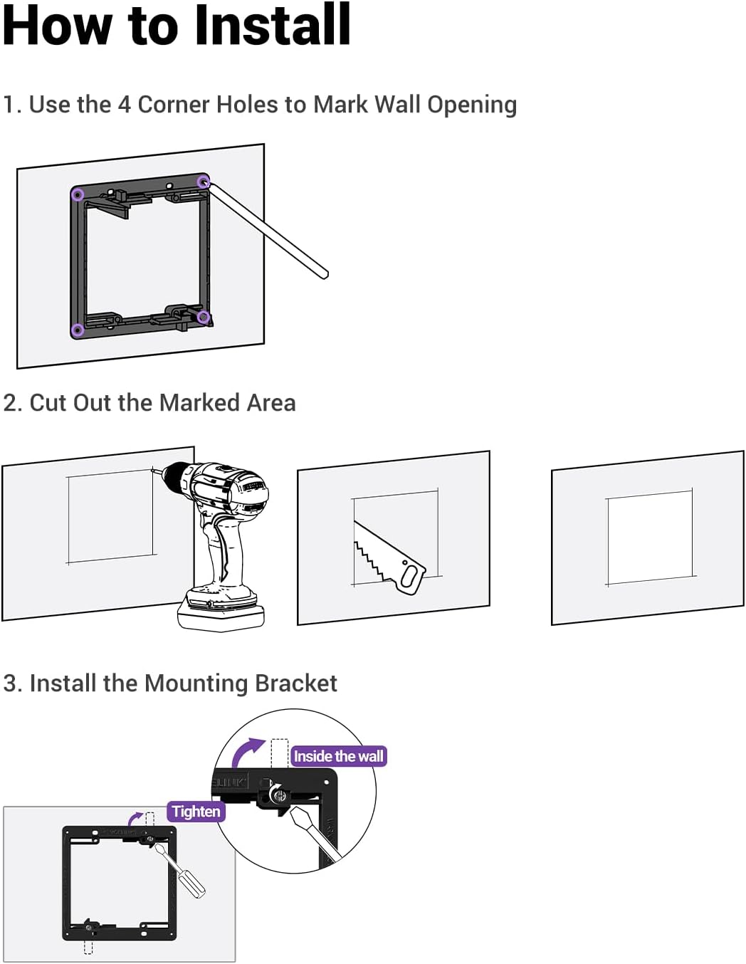 VCELINK 2 Gang Low Voltage Mounting Bracket, Flush Low Voltage Box for Network, HDMI, Coaxial, Speaker, Telephone Cables, Black, 5 Pack