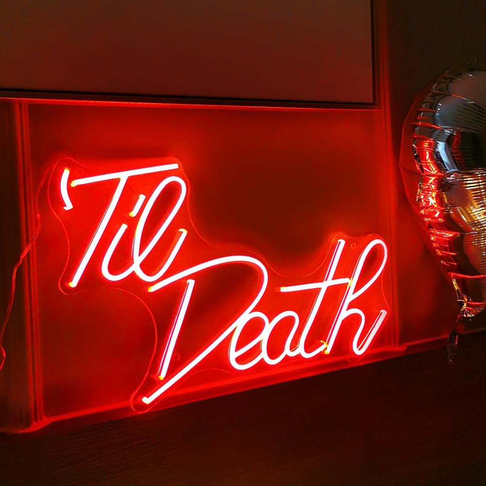 Til Death Neon Sign Red LED Neon Light Signs for Wedding Engagement Party Bridal Shower Decor Til Death Do Us Party Decor Valentines Day Gifts Neon Wedding Sign