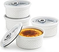 Vista 14 de Ramequines de 177 ml con tapas aptos para horno, pequeños ramequines de crema catalana con cubiertas, juego de 4 ramequines de cerámica, tazones