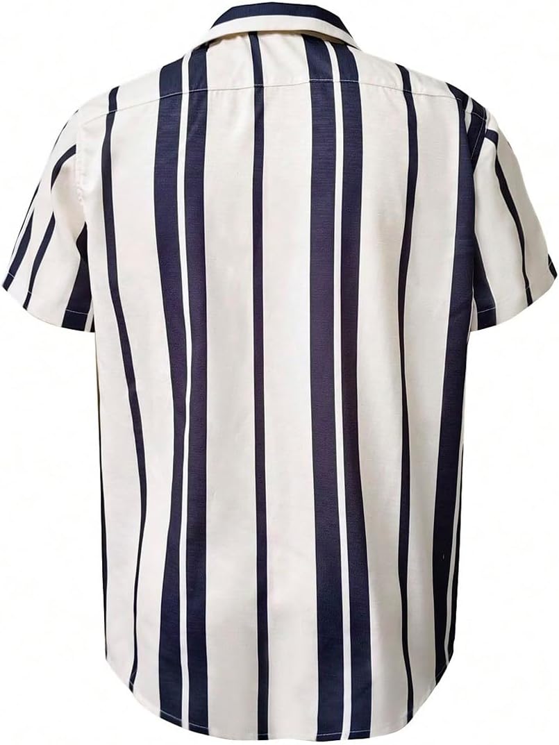 Men's Striped Bowling Shirts Button Down Short Sleeve Summer Vacation T-Shirt Resort Wear - Image 3