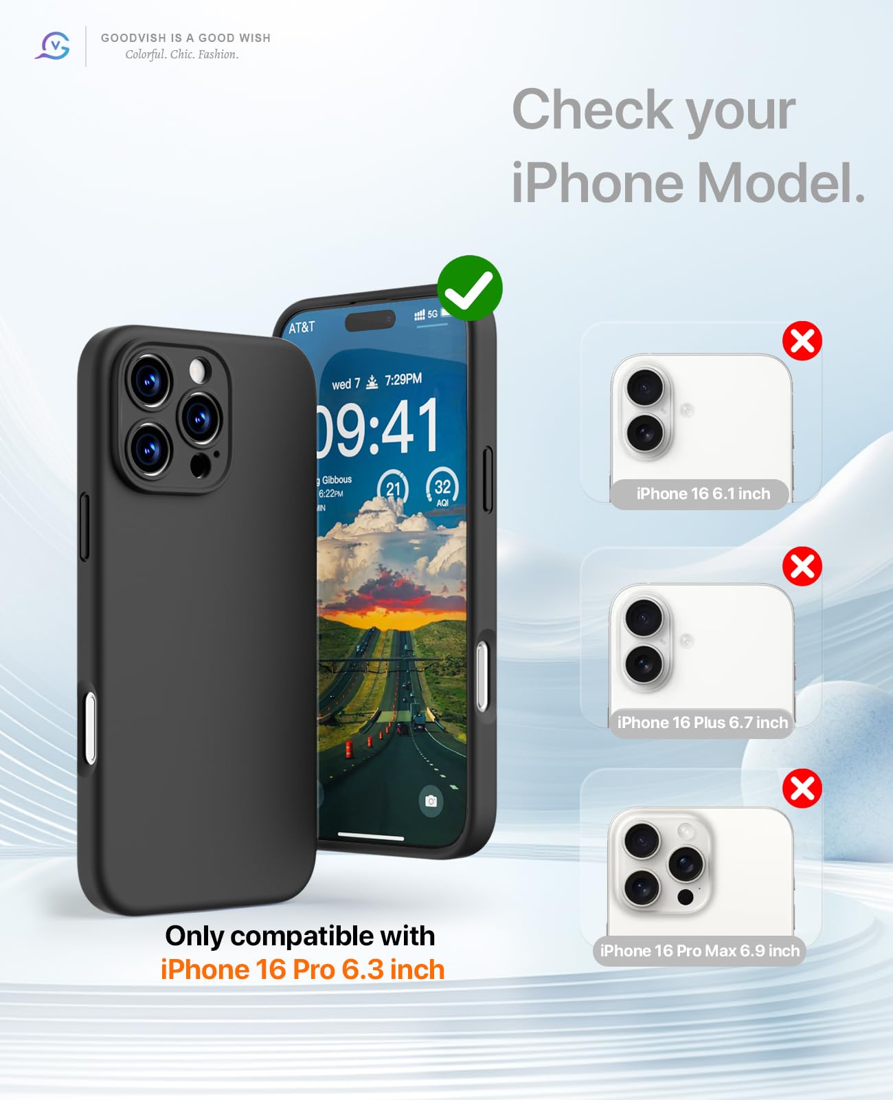 GOODVISH 3 in 1 Silicone Cover per iPhone 16 Pro 6.3", Custodia con 2 Pellicola Vetro Temperato [Protezione Fotocamera] 360° Protezione Anticaduta Case per Cellulare Antiurto Resistente, Nero