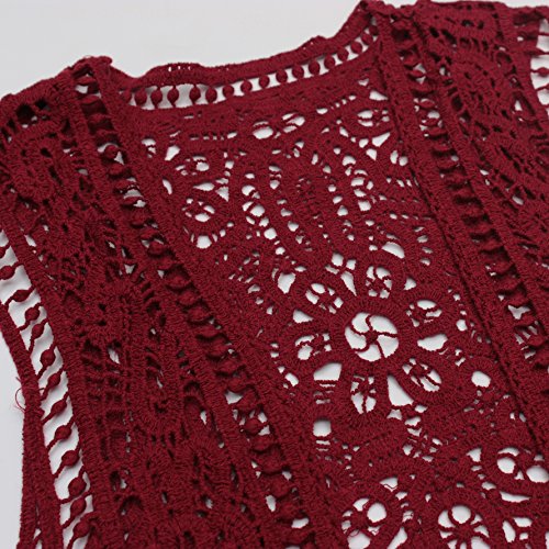 JASTIE Pirate Curiosity Open Stitch Cardigan Boho Hippie Crochet Vest (Red), Medium - Thumbnail 4