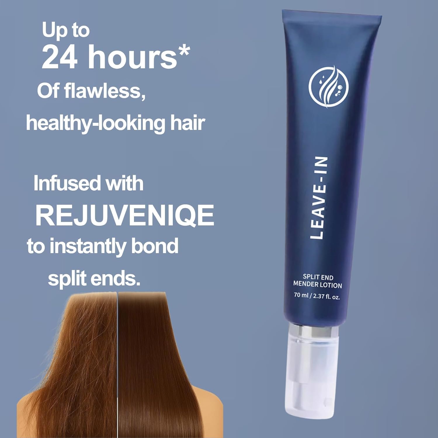 Repair Serum ohne Ausspülen für Spliss, spendet trockenem und geschädigtem Haar Feuchtigkeit mit Leinextrakt und Keratin und hat eine leichte Textur.