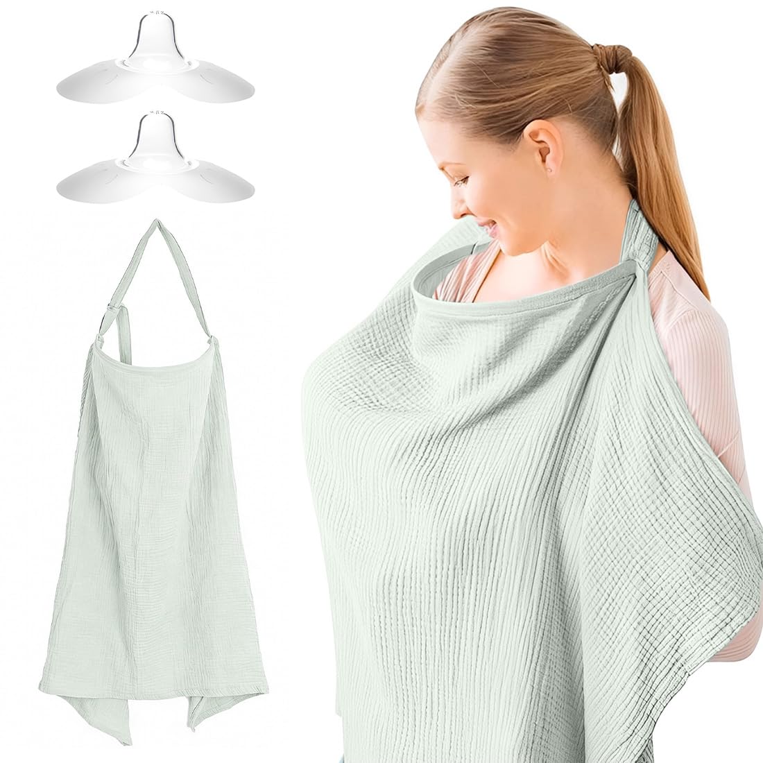 Set 3 Piezas 2 Pezoneras Silicona + 70×90 cm Paño Lactancia, Accesorios Lactancia, Protección Pezones, Discos Lactancia, Cuidado Maternal, Lactancia Materna Bebé
