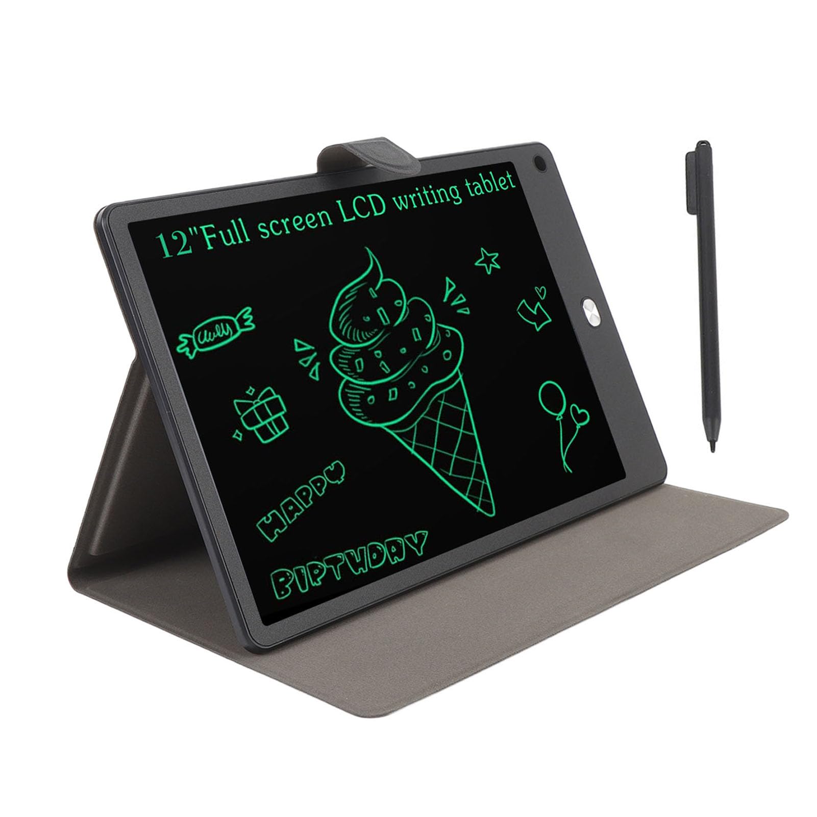 Tablet di Scrittura LCD per Adulti, Tablet da Disegno a Schermo Intero 12 Pollici, Cuscinetto Elettrico a Mano, Blocco Digitale Cancellabile Riutilizzabile con Penna, Case PU