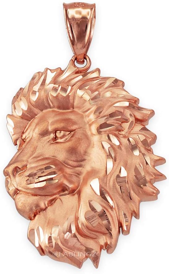 LA BLINGZ 14K Rose Gold Lion Face Sparkle Cut Pendant (S/L) (Large)