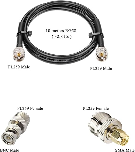Miniatura 2 de Antena de escánerantena de disconaAntena GMRS con cable de 32.8 ft PL-259 SMA, 25  1300 MHz Soporte CB, HF, AIR, UHF, VHF, FM, AM, FRS, GMRS, 1090MHz