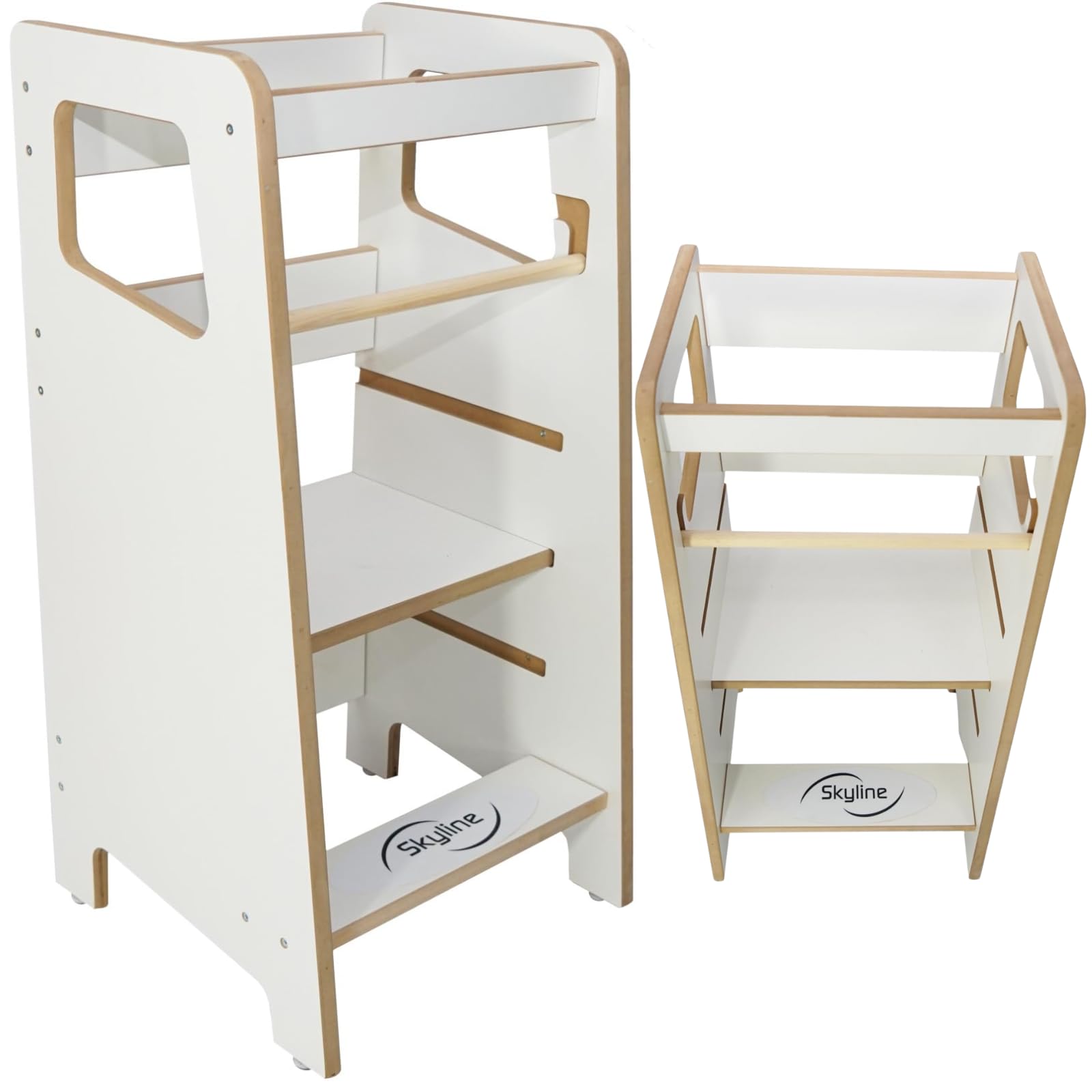 Skyline Baby Montessori - Pedana per bambini, con altezza regolabile e guida di sicurezza, per bambini, per la cucina, colore: bianco