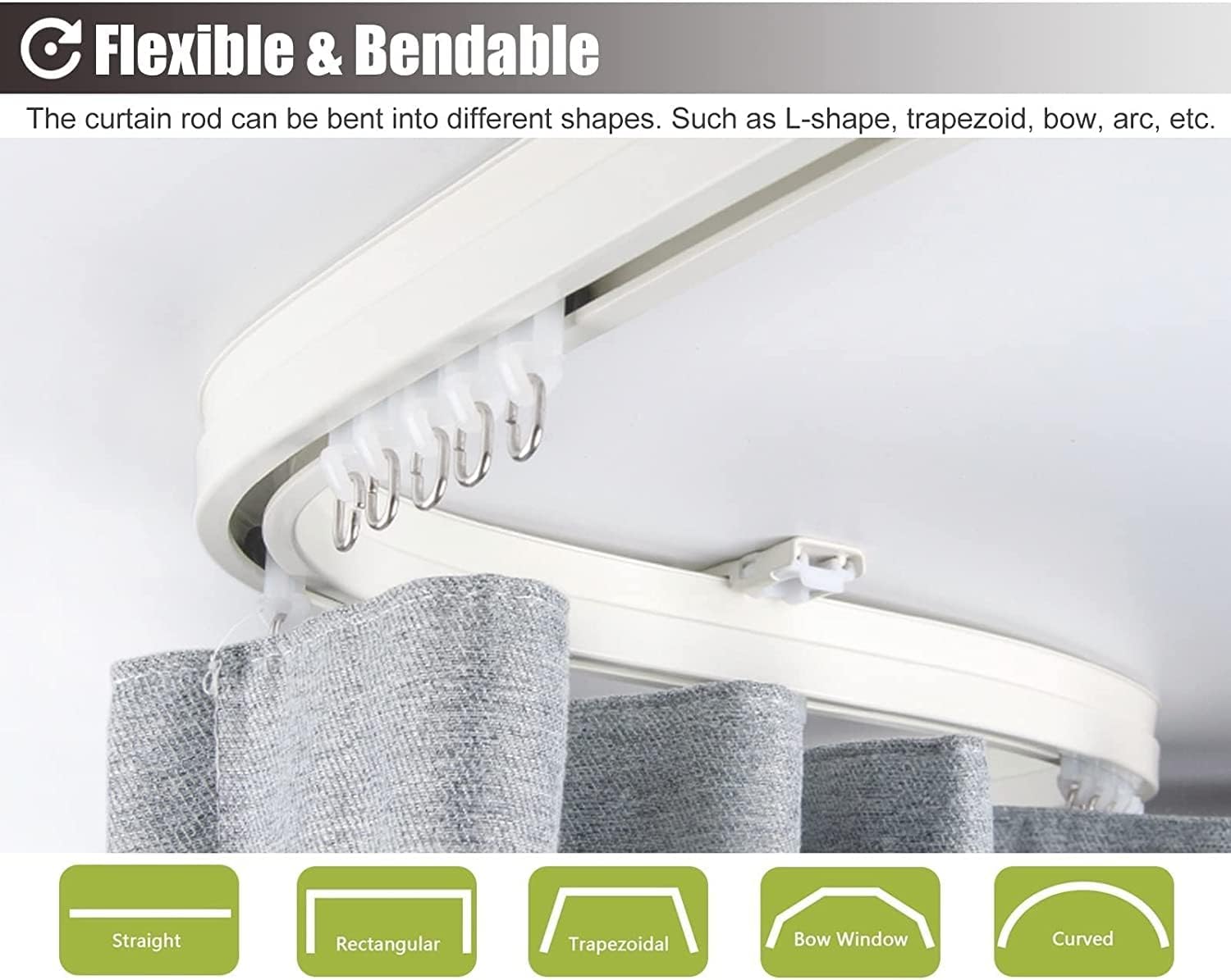Room Divider Ceiling Track System Shower Curtain Curtain Track Ceiling Mount Curtain Rail, Bendable White Curtain Rods Set, Shower Window Curtain Railing Rod, Including Bracket Hooks Rollers ( Size :