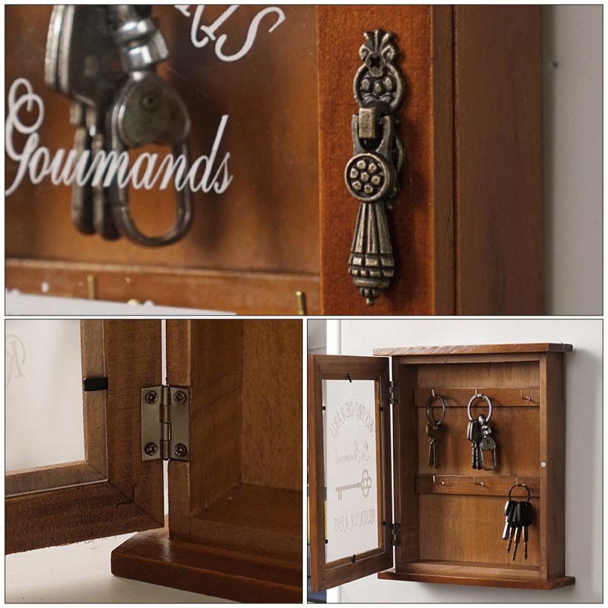 Armadietto Portachiavi in Legno da Parete, Cassetta Portachiavi Sospesa per Corridoio e Soggiorno, Supporto Chiavi Multifunzionale Resistente e Decorazione Murale Pratica