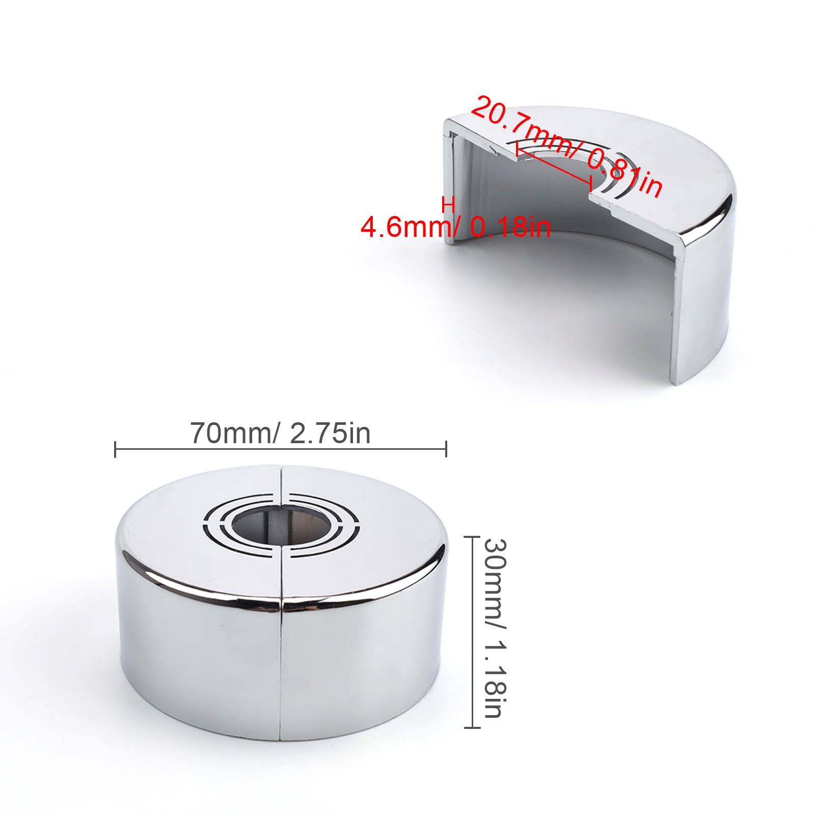 0XBIT 3 Piezas Embellecedor Grifos 3 Tamaños en 1, 70 mm Embellecedor Grifo Ducha Plateada, Embellecedor Radiador Extraíble, Tamaño de Orificio Ajustable, para Grifos, Radiadores