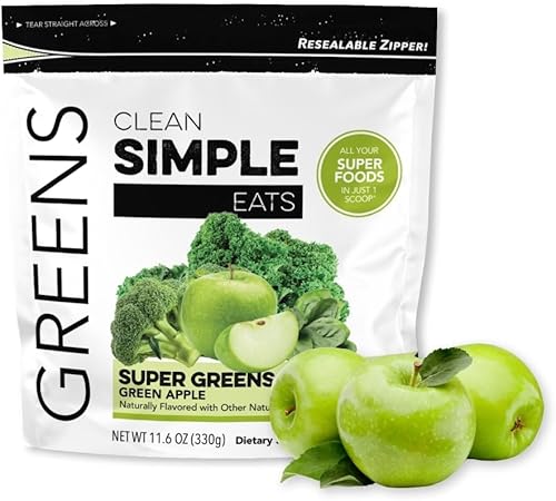 Clean Simple Eats Mezcla de polvo de verduras de manzana verde, mezcla de jugos y batidos en polvo, sin gluten, incluye superalimentos Powerhouse
