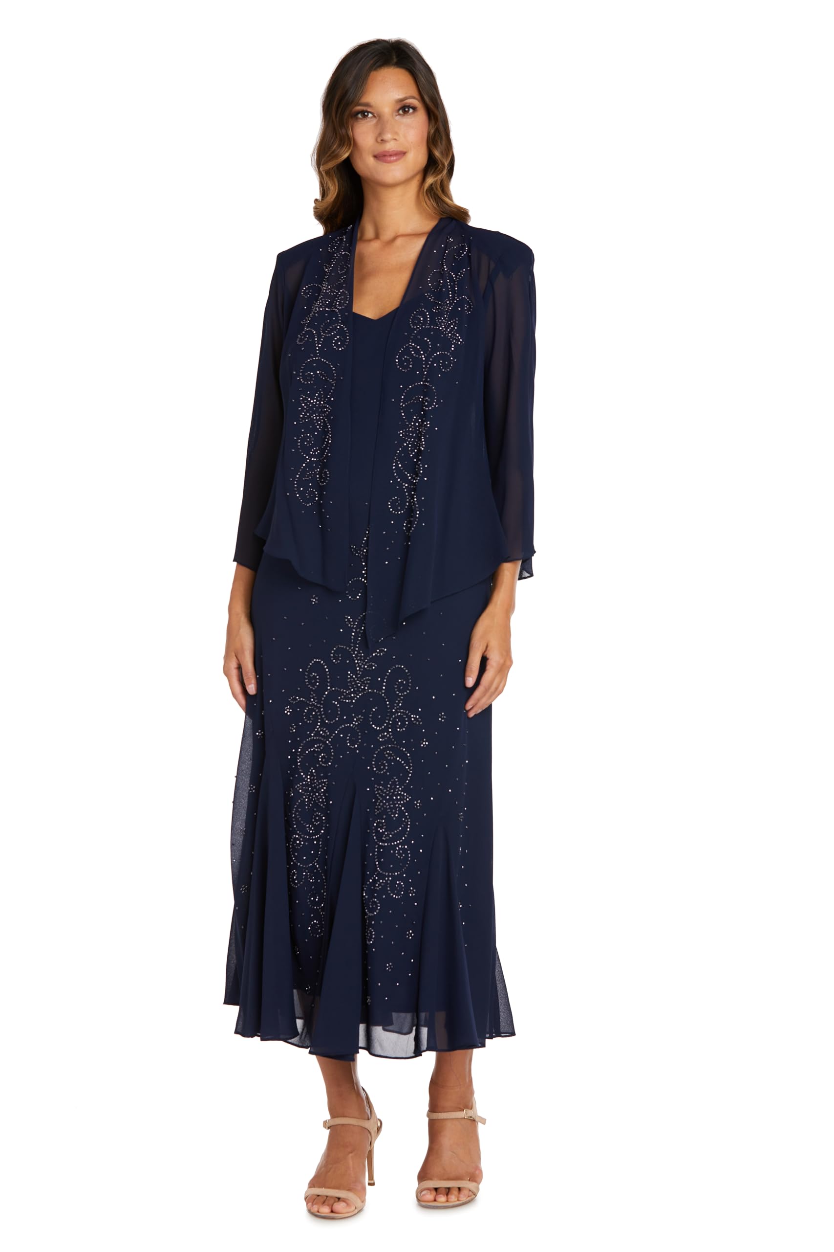 R&amp;M Richards Women's Beaded Pebble Georgette Evening Suit- Mother of The Bride, Cocktail Attire, Wedding Guest