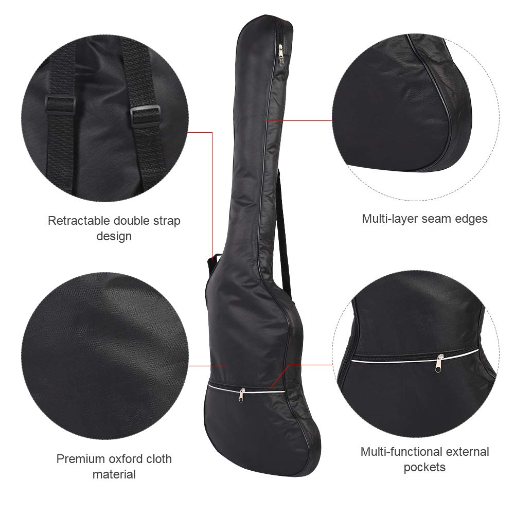 Pokrowiec na gitarę - Czarna Torba na Bas z Tkaniny Oxford, Wodoodporna - Miękki Pokrowiec na gitarę, Podwójne Paski - Gruba Wyściółka z Gąbki Chroniąca Instrument