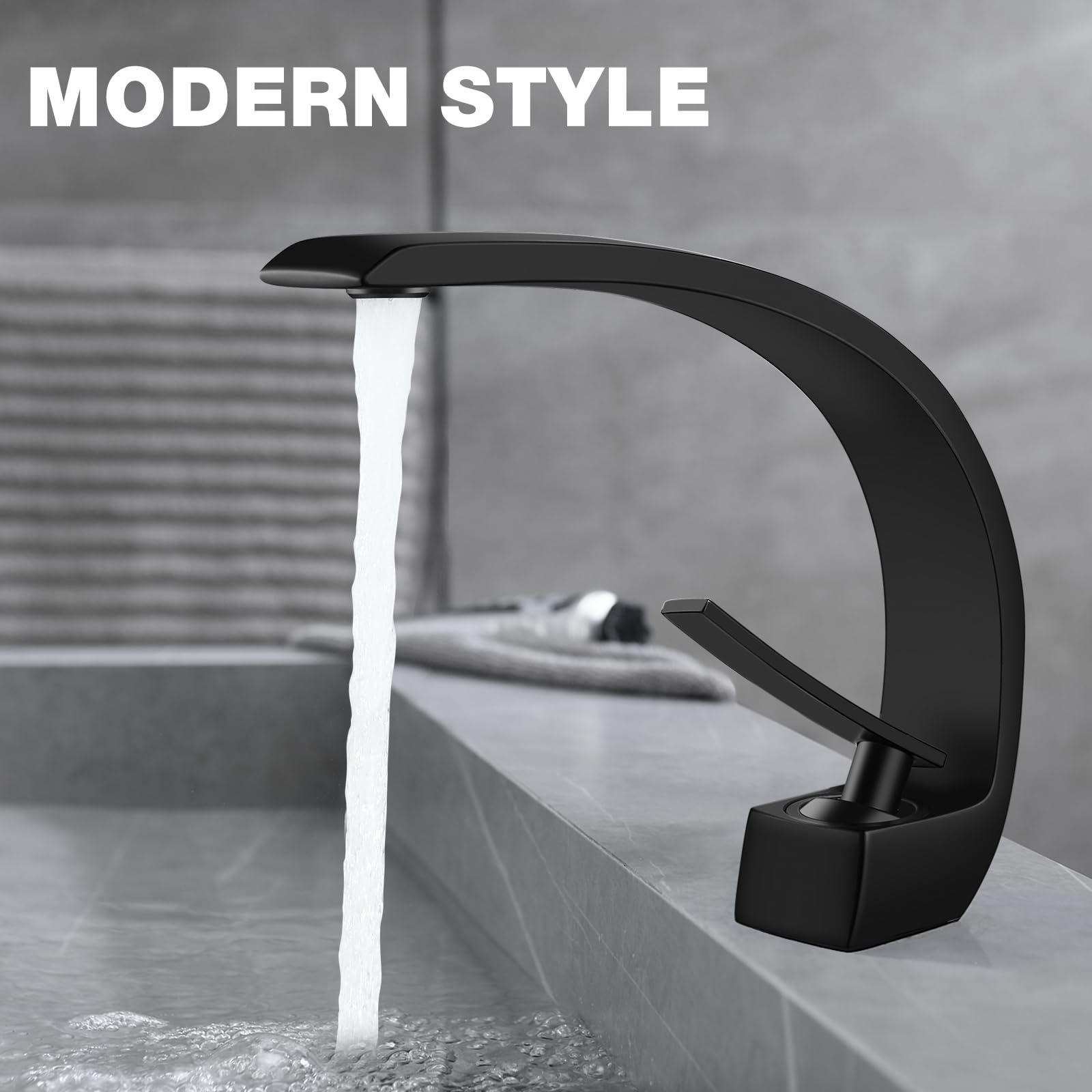Bathroom Taps Black Basin Mixer Tap Single Lever Bathroom Sink Taps Matte Black Modern Basin Tap 1 Hole Brass - Image 3