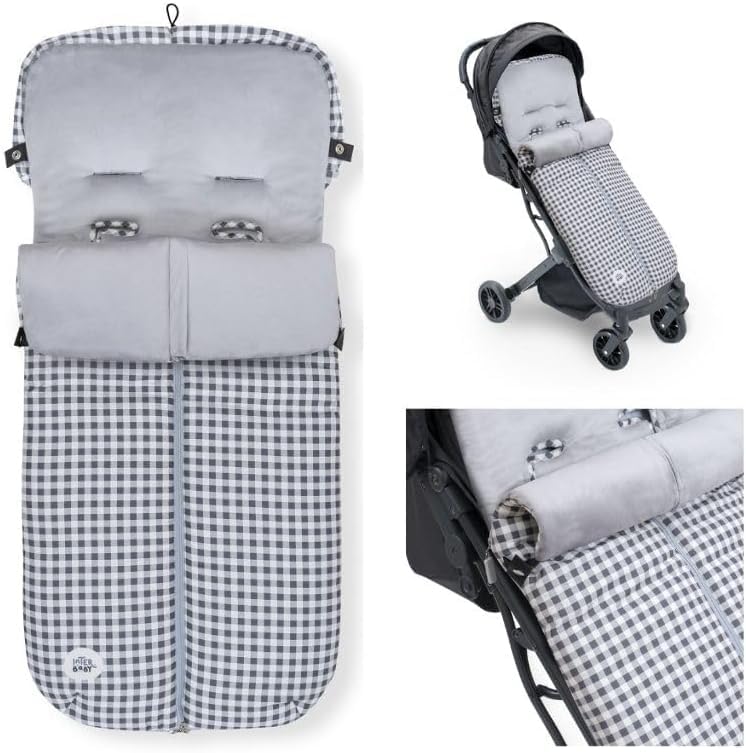 Danielstore- Saco Silla Paseo, Saco Invierno Silla Paseo, Desmontable con Cremallera, Impermeable Sacos de Abrigo para Carritos (Vichy gris)