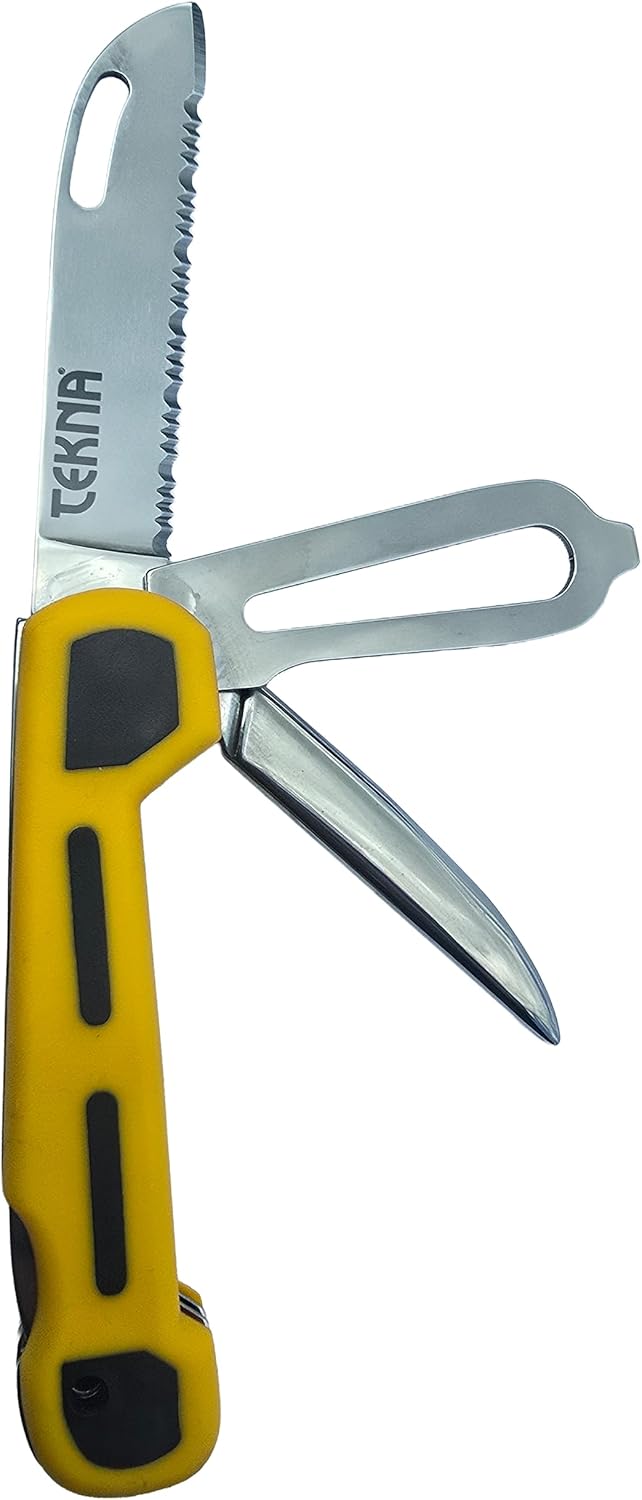 TEKNA Sailor’s Edge Knife – 5-in-1 Serrated Marine & Rigging Knife with Locking Marlinspike & Shackle Key, Bottle Opener & Screwdriver | Rope Cutter Multi Tool w/ Non-Slip Handle for Sailing & Boating