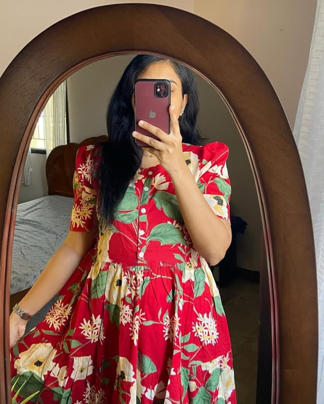 Image of Floral Midi Dress for Women - Summer Boho Dress, Lightweight & Breathable, Elegant Floral Print, Casual & Vacation Outfit, Comfortable Flowy Dress for Women