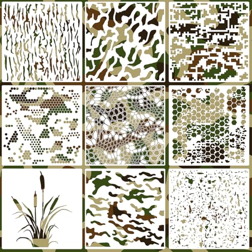 Camo Paint Stencils 12inch Camouflage Stencils Reusable Camo Stencil for Spray Paint Wood Canvas Paper Fabric Floor Wall Tile