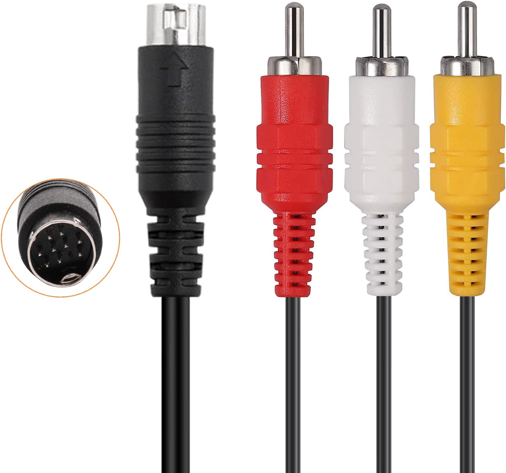 AV Cable for Genesis 2 3, Standard AV Cable RCA Connection Cord Compatible with Sega Genesis 2 & 3, 1.8M/6FT Composite 3 RCA Gold-Plated TV Display 32x 9 Pin Plug