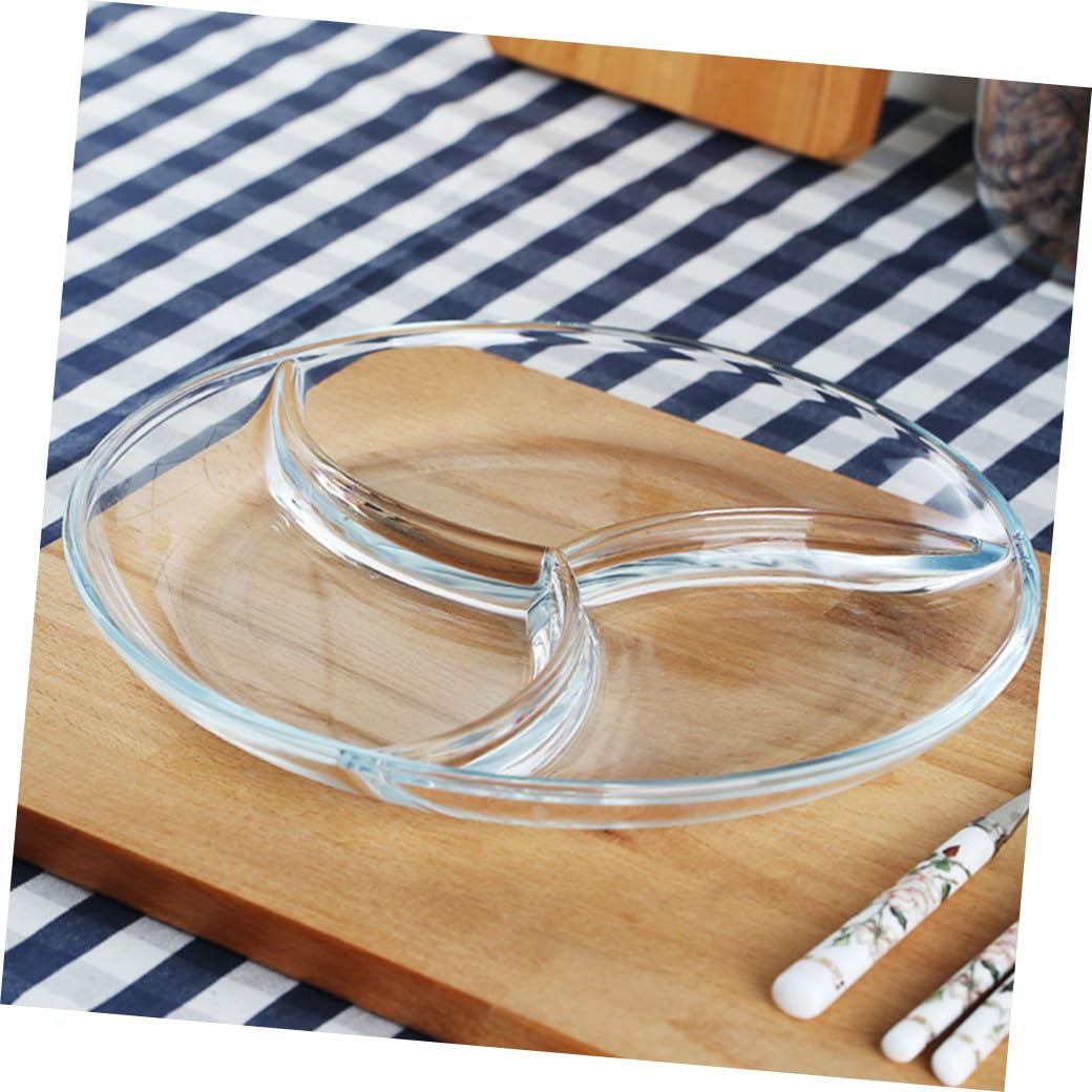 Mikinona Assiette Divisée en Verre Trempé à Trois Compartiments, la Cuisine | Plateau Transparent, Usage Maison et Hôtels, Format Pratique, Alimentaire, Style Sobre et Unique