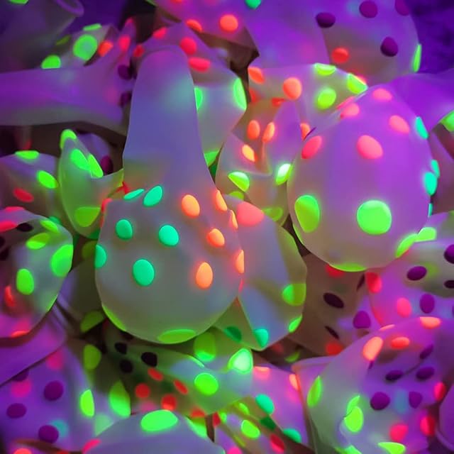 Neon Glow Balloons 50 Pieces Mini Polka Dots Balloons Neon Glow in the Dark Helium Balloons for Birthday Wedding Arch Themed Party Supplies