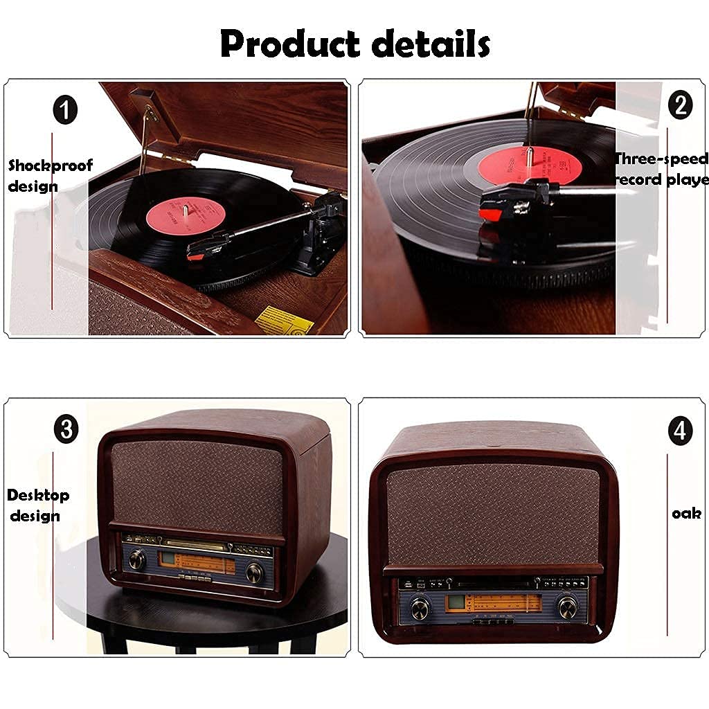 Giradischi a 3 velocità con Riproduzione di Vinile, Bluetooth Wireless, CD, Radio, U Disk, Ingresso Audio, Uscita Giradischi con 4 Altoparlanti per la decorazio(Stile Classico)