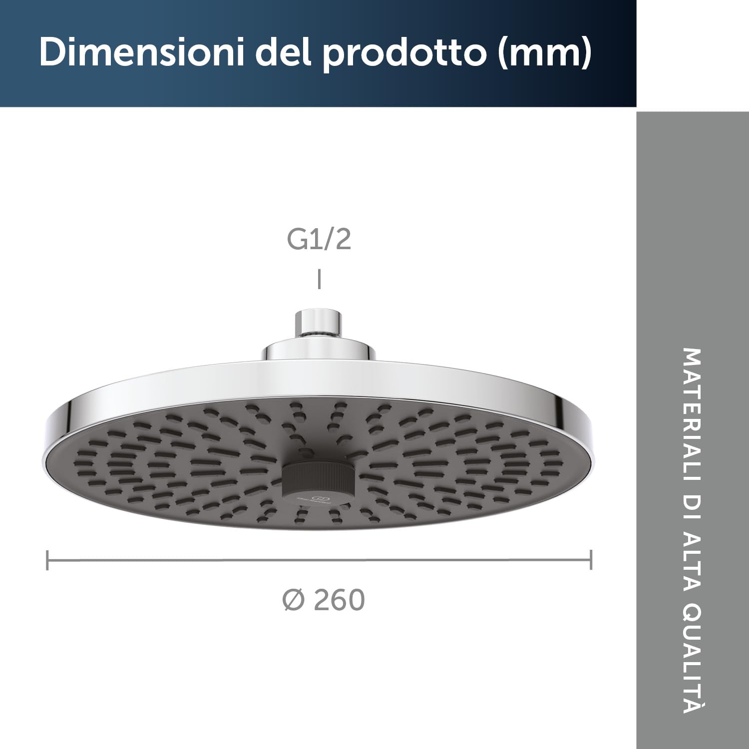 Ideal Standard Idealrain Alu+ Kit doccia, con due tipi di getto selezionabili tramite commutatore rotante, doccia a pioggia a risparmio idrico con ugelli EasyClean – Cromo (260x91x260 mm)