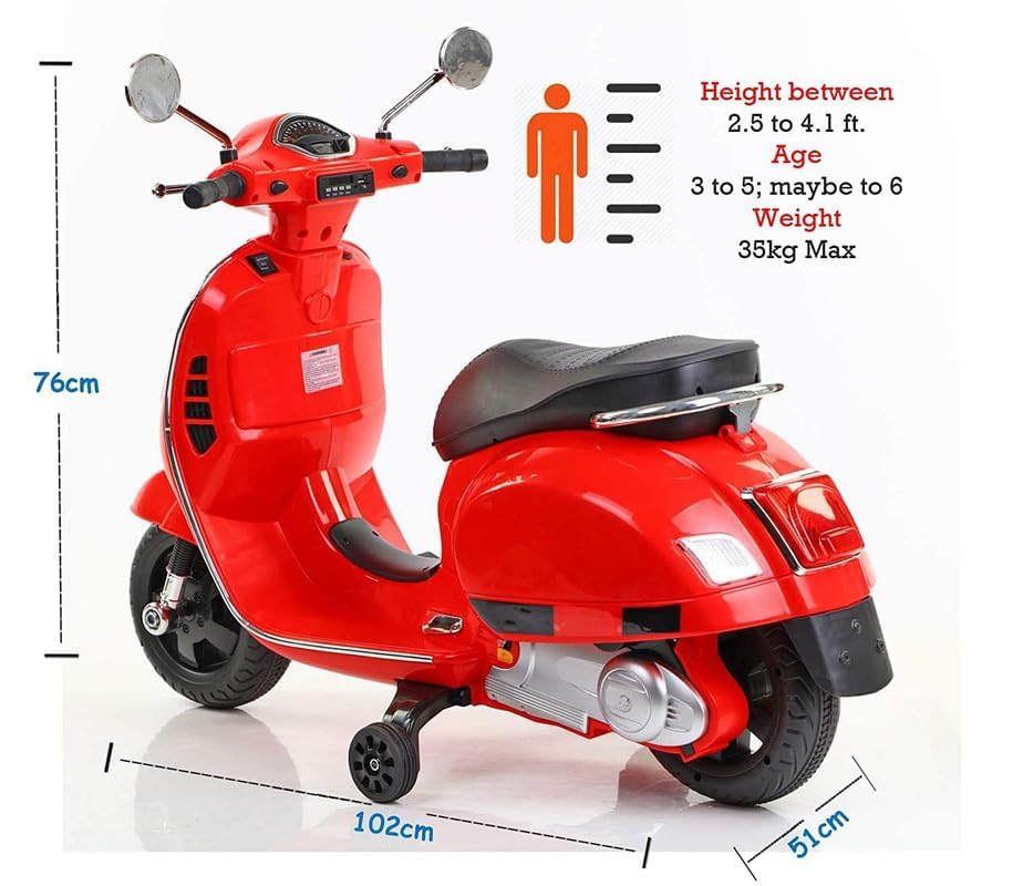 Image of Electric Ride-On Scooter for Kids Ages 2 to 4, Powered by 12V Rechargeable Battery with Foot Accelerator-Red