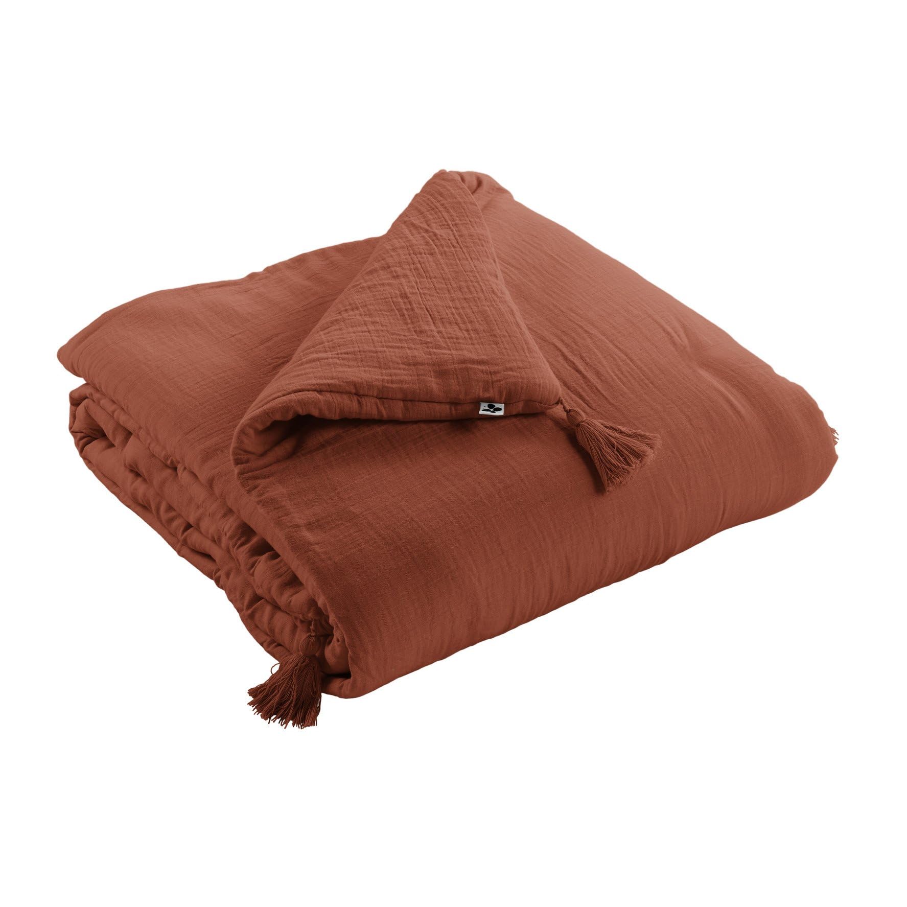 Edredon - Copriletto L'Effetto Farfalla 90 x 200 cm – Runner da letto 100% Garza di Cotone con Finitura Pompon [Copriletti e Copriletti] (Arancione Terracotta)