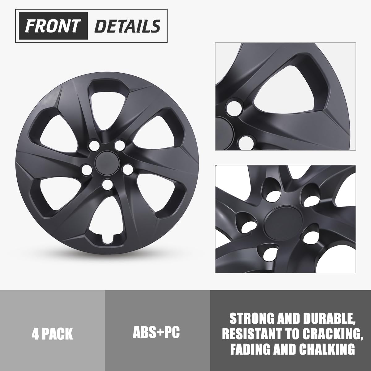 Hubcaps 17 Inch Wheel Covers Fit for 2019-2025 TOYOTA RAV4 [2019 2020 2021 2022 2023 2024 2025], R17 Hub Caps Wheel Rims Cover Replacement Snap-On Car, Set of 4, ABS & PC Material, Matte Black