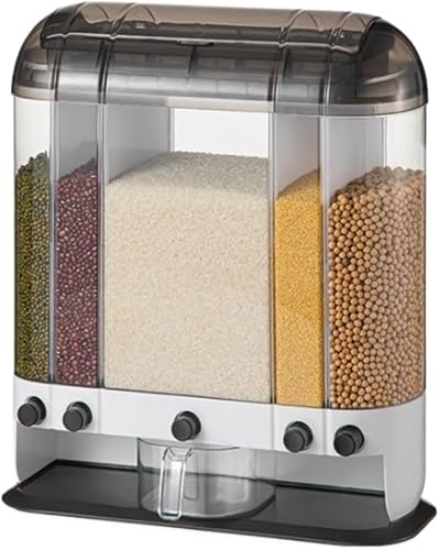 Vista 8 de Dispensador de cereales Dispensador de arroz dispensador de granos secos Dispensador de granos mixtos de 5 compartimentos, deflector de doble capa