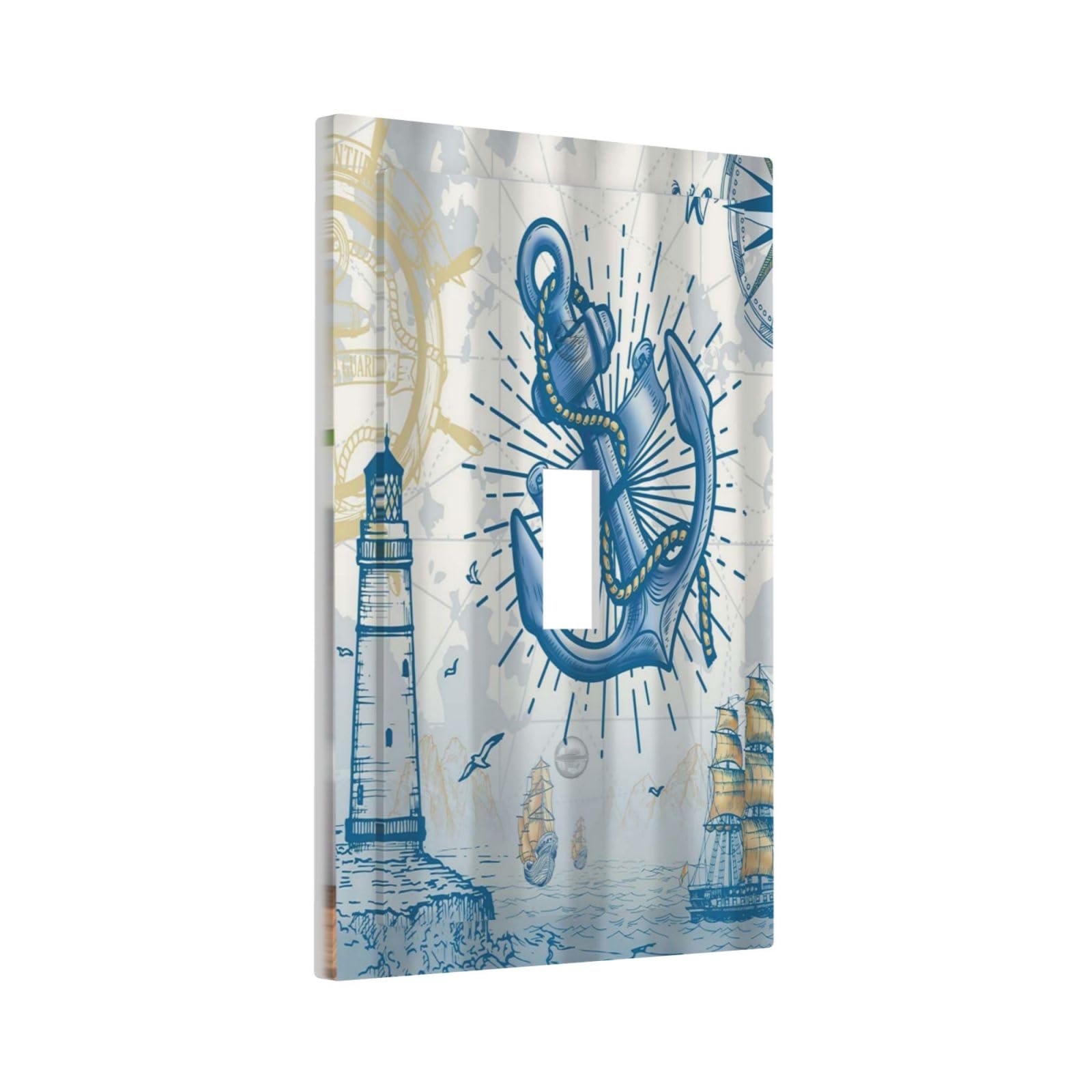 Anchor - Placca per interruttore della luce a bilanciere a 3 bande in stile nautico rustico, con plance blu, decorazione a tripla presa, per bagno, casa, soggiorno, camera da letto