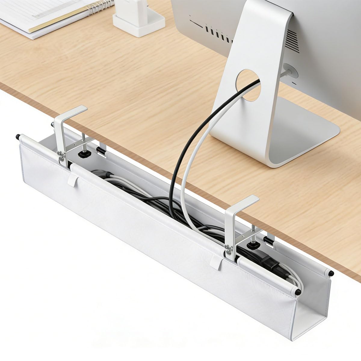 Kabelkanal Schreibtisch Weiß, Kabelkanal Schreibtisch Ohne Bohren 90cm, Kabelmanagement Schreibtisch für Kabelversteck, für Büro und Zuhause