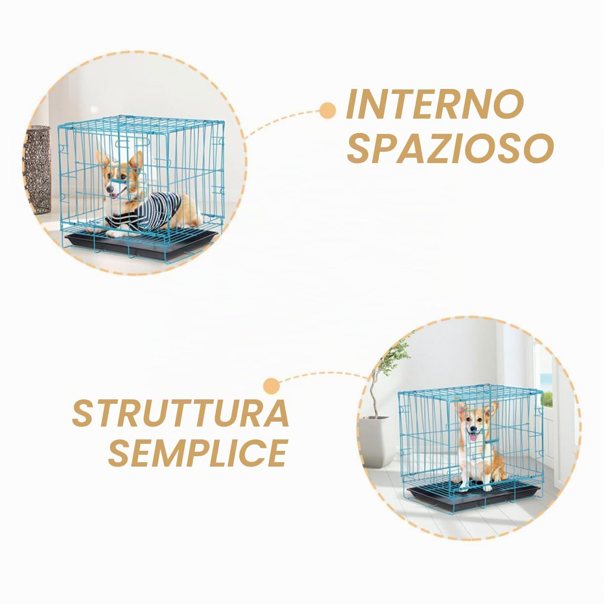 Gabbia Portatile per Gatti e Conigli in Ferro Verniciato Blu con Vassoio Trasportino Traspirante e Sicuro per Viaggi e Attività all Aperto