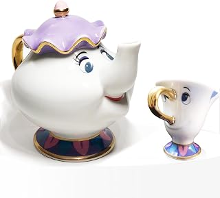 Beauty And The Beast Teapot Mug tea set, 2 Pcs Lovely Mrs Potts Teapot and Chip Tea Pot Cup, Tea Party Set Gifts for Birthdays、Holidays、Christmas and Home Decorationl