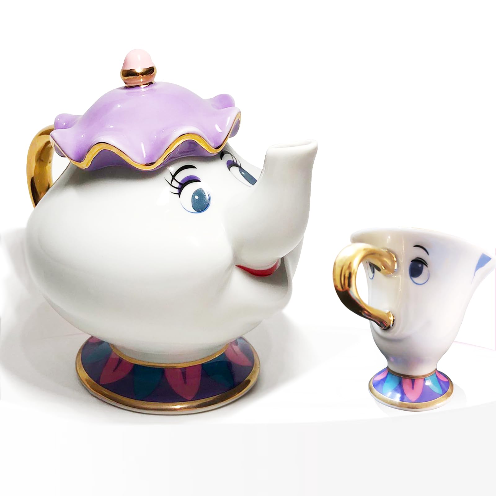 Beauty And The Beast Teapot Mug tea set, 2 Pcs Lovely Mrs Potts Teapot and Chip Tea Pot Cup, Tea Party Set Gifts for Birthdays、Holidays、Christmas and Home Decorationl