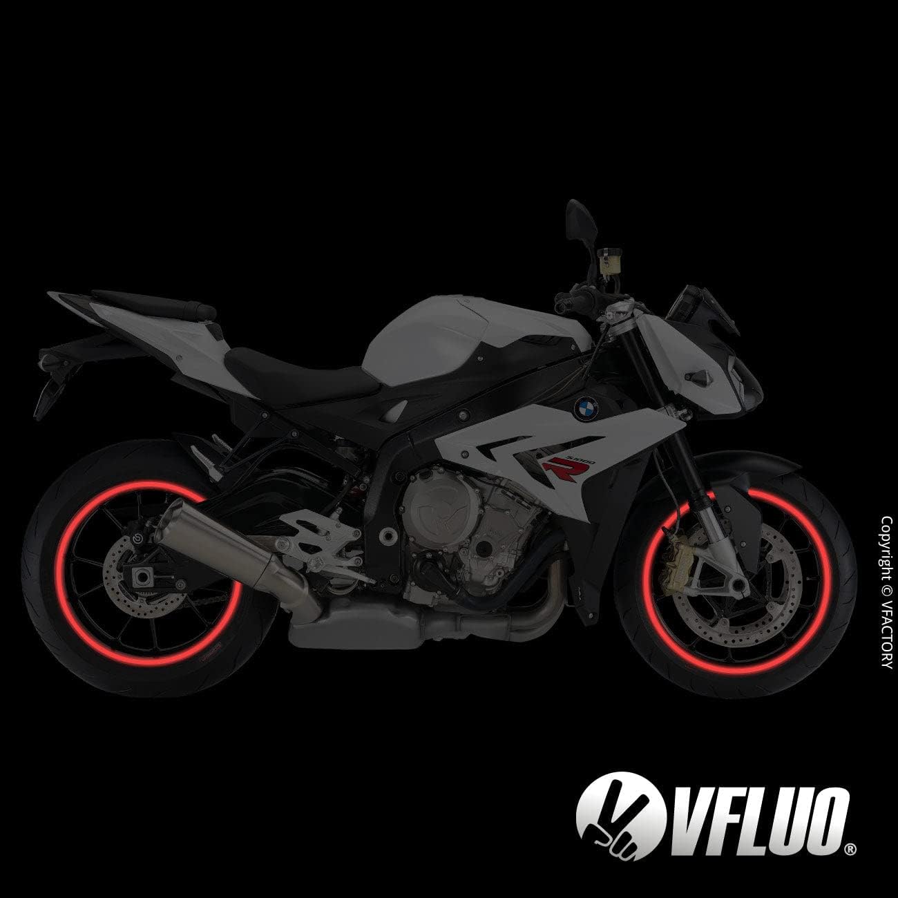 VFLUO - Motorcycle Reflective Wheel Stripes kit, 1 Wheel Rim Stickers Pack, 3M Technology™ - High lateral Visibility, Discreet and Design, Easy Installation
