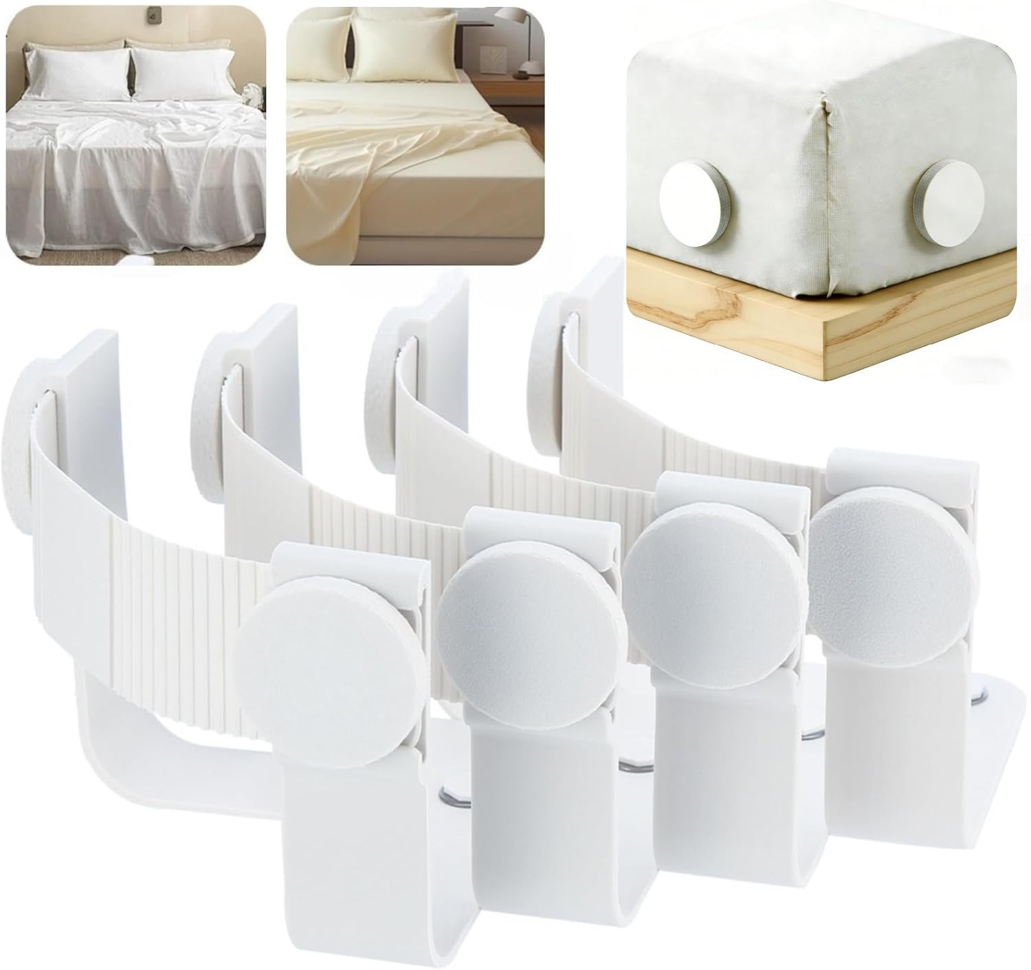 Magnetic Bed Sheet Holders 4-Pack - Wrinkle-Free Strong Grip - No-Lift Installation for All Mattress Sizes (Twin, Full, Queen, King) - Secure Fitted & Flat Sheets (White, X-Large)