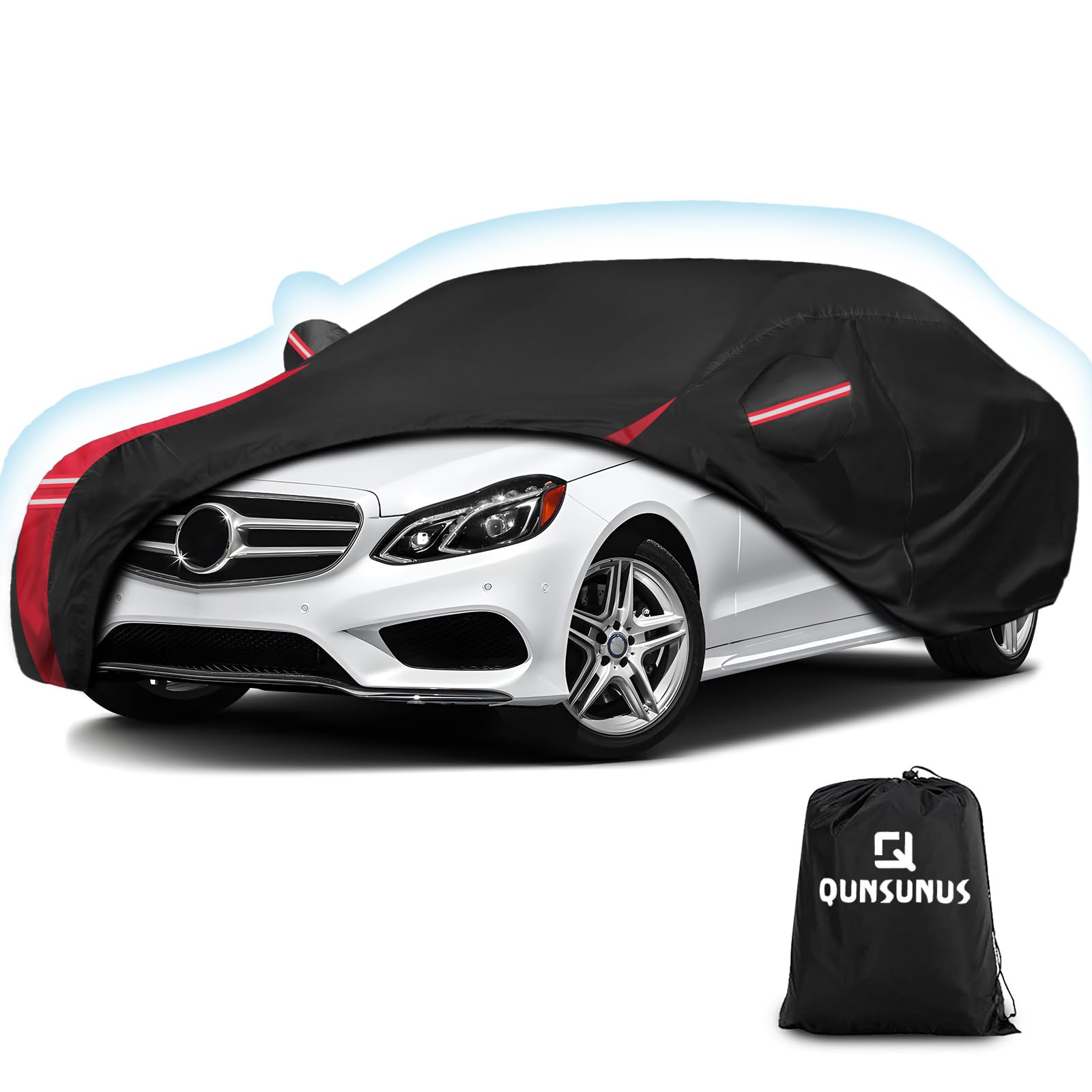 QUNSUNUS 6 Layer Car Cover for Mercedes Benz E-Class Sedan 2006-2025 Waterproof All Weather 210D Windproof for Mercedes Benz E 350 Car Cover Hail Protection with Zipper