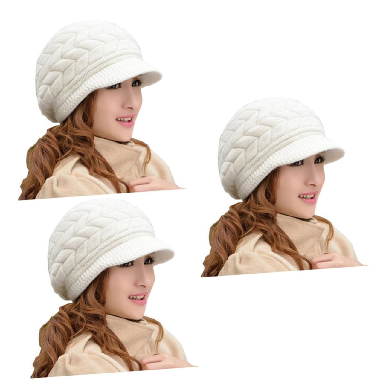 SHERCHPRY 2pcs Oreja Sombrero de punto cálido Sombrero de las mujeres Gorra de lana caliente Gorra de las mujeres Boinas Gorro Térmico Gorro de Nieve