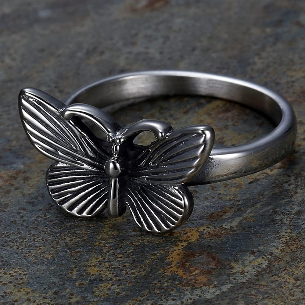 Jude Jewelers Stainless Steel Retro Vintage Butterfly Style Wedding Promise Statement Anniversary Ring - Image 2