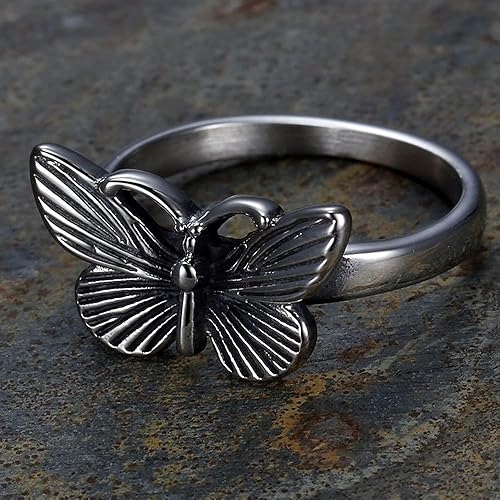 Miniatura 2 de Jude Jewelers Anillo de acero inoxidable retro vintage con diseño de mariposa