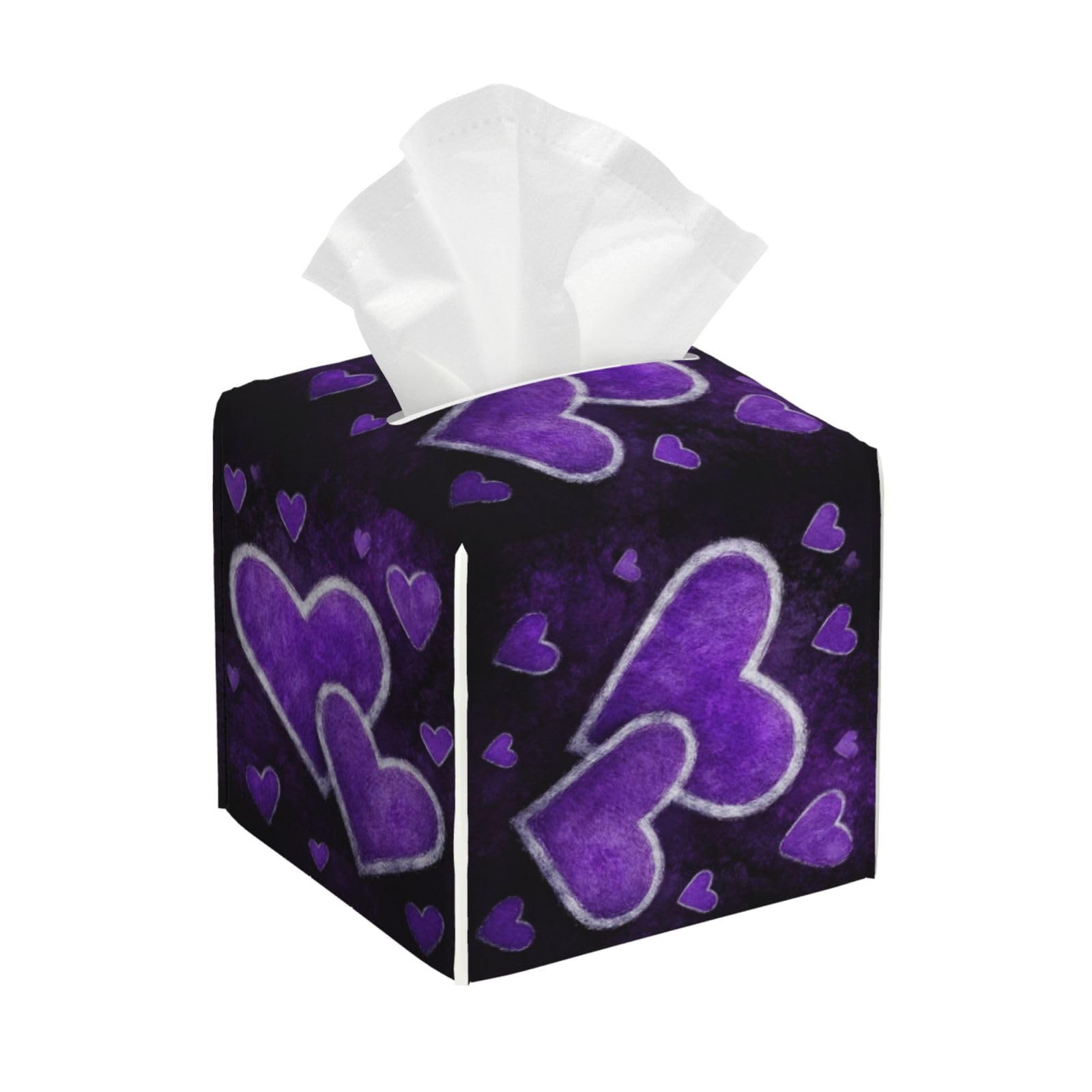 Purple Hearts Tissue Box Cover Square Cube Boxes