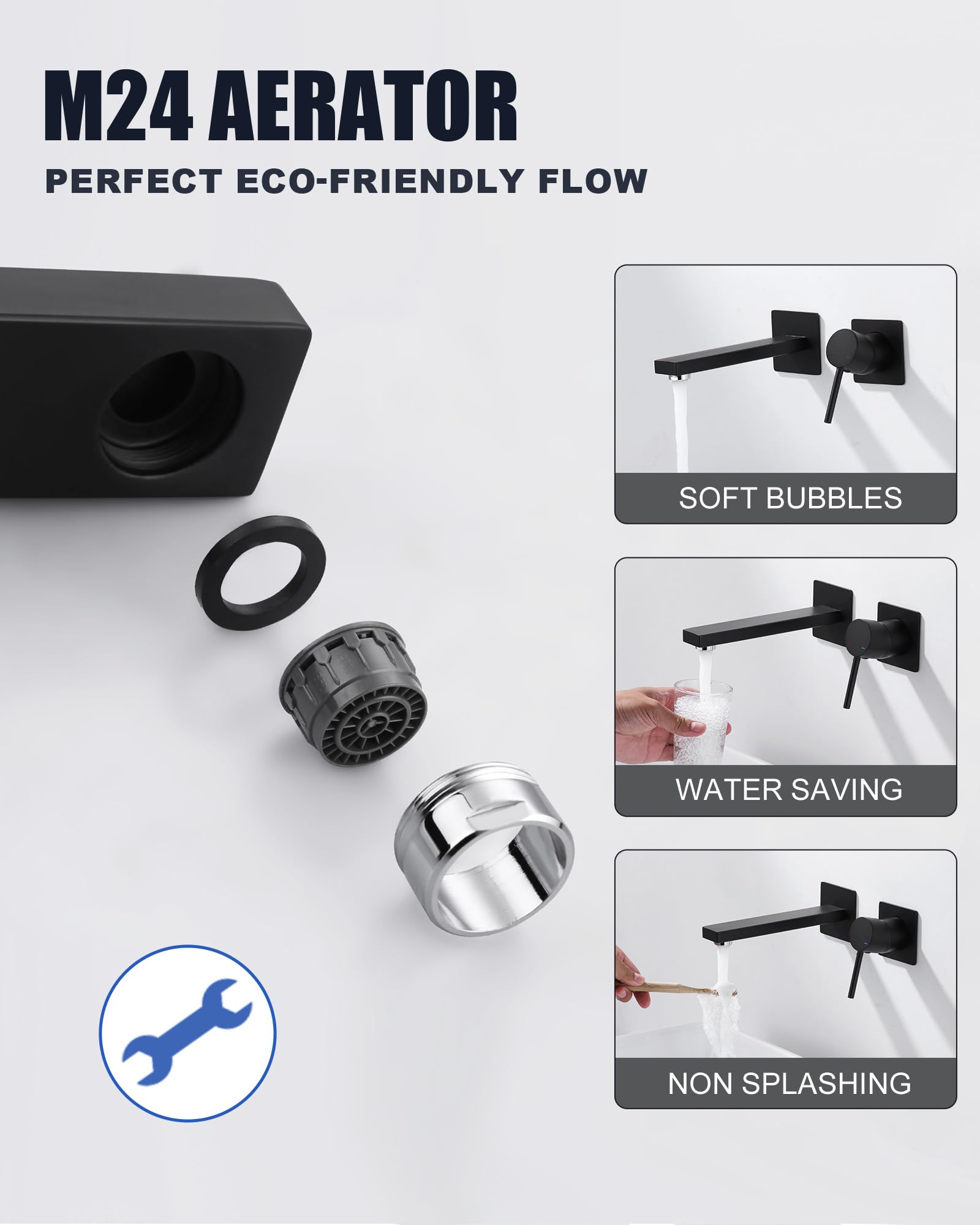 ARCORA Grifo de Lavabo Empotrado, Grifo Empotrado en Latón, Grifo de Baño Empotrado con Aireador Extraíble y Cartucho Cerámico, Salida de Agua Fría y Caliente Regulable, para Lavabos de Baño, Negro