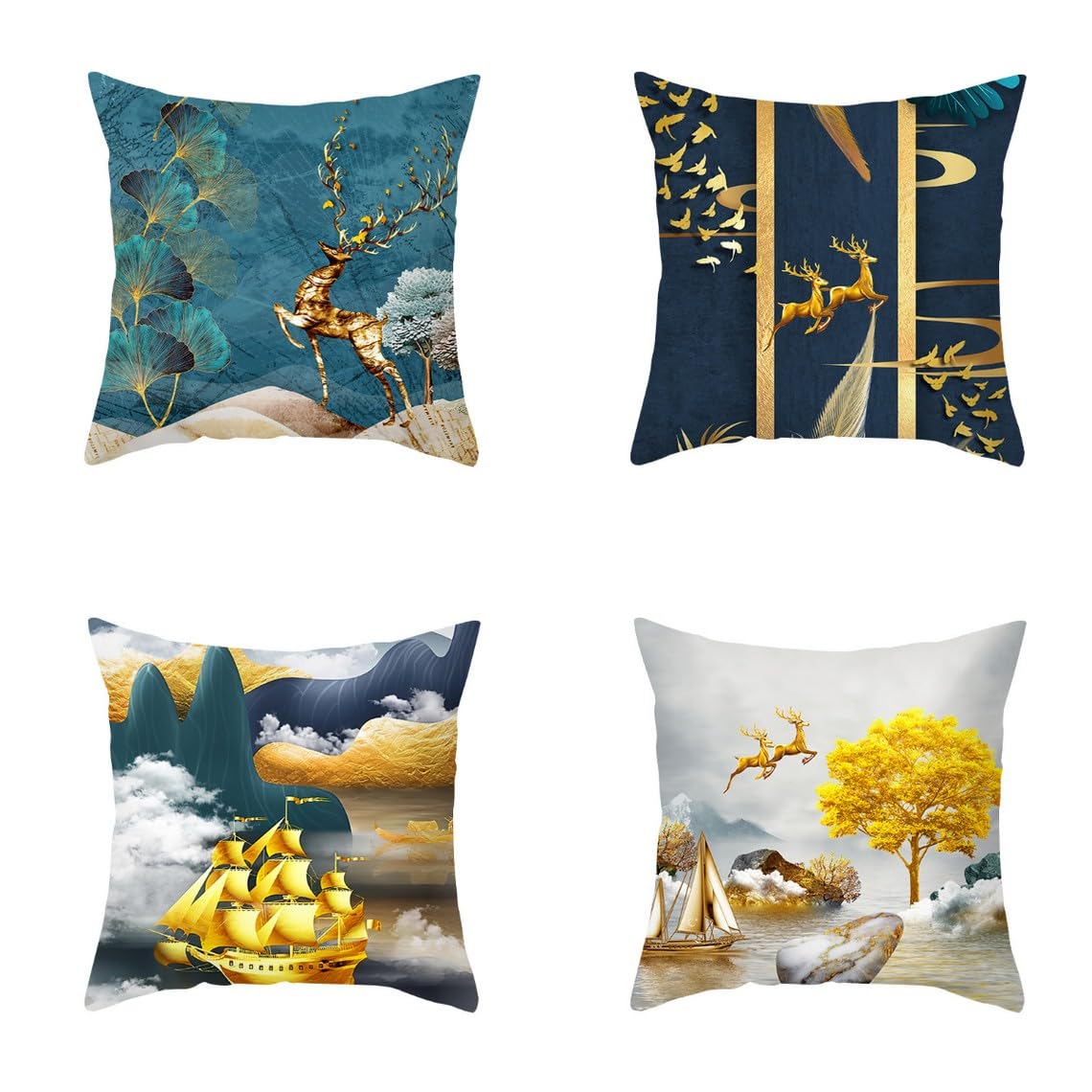 Chenlane Silk Pillow Covers Living Room Cushion Sofa Nordic Psychedelic Style, King Size Outdoor Exquisite Prints 50x50 cm, 4Pcs