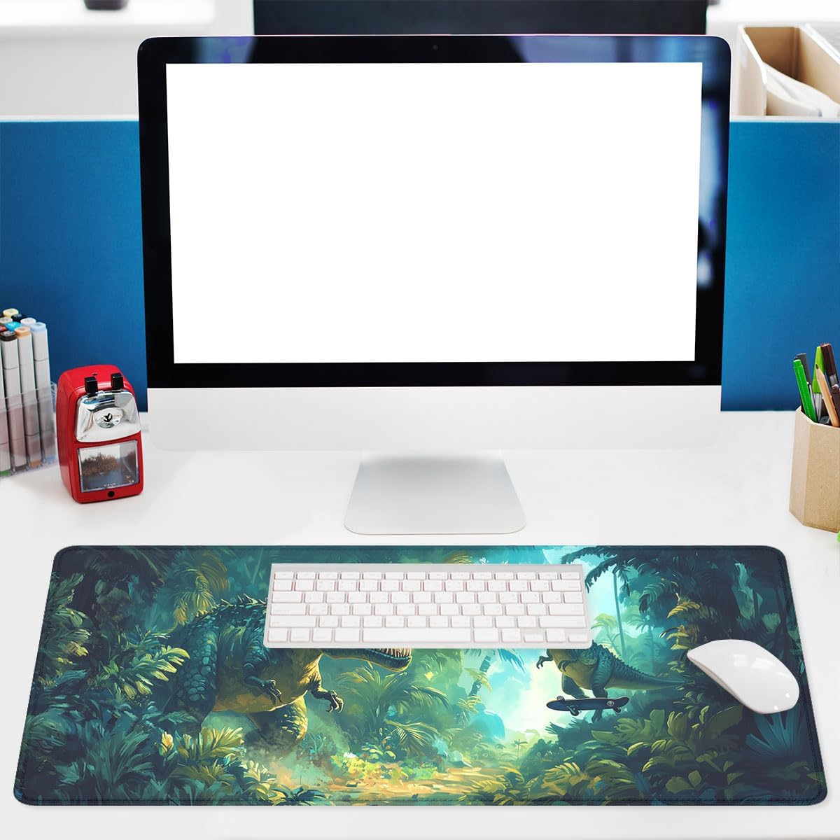 Funny Dinosaur Gaming Mouse Pad, Cartoon Jungle Jurassic T-Rex Desk Mat, Non-Slip XL Computer Big Mouse Mat with Keyboard Pad for Work, Gamer, Office, Home 31.5 x 11.8 inch - Image 6