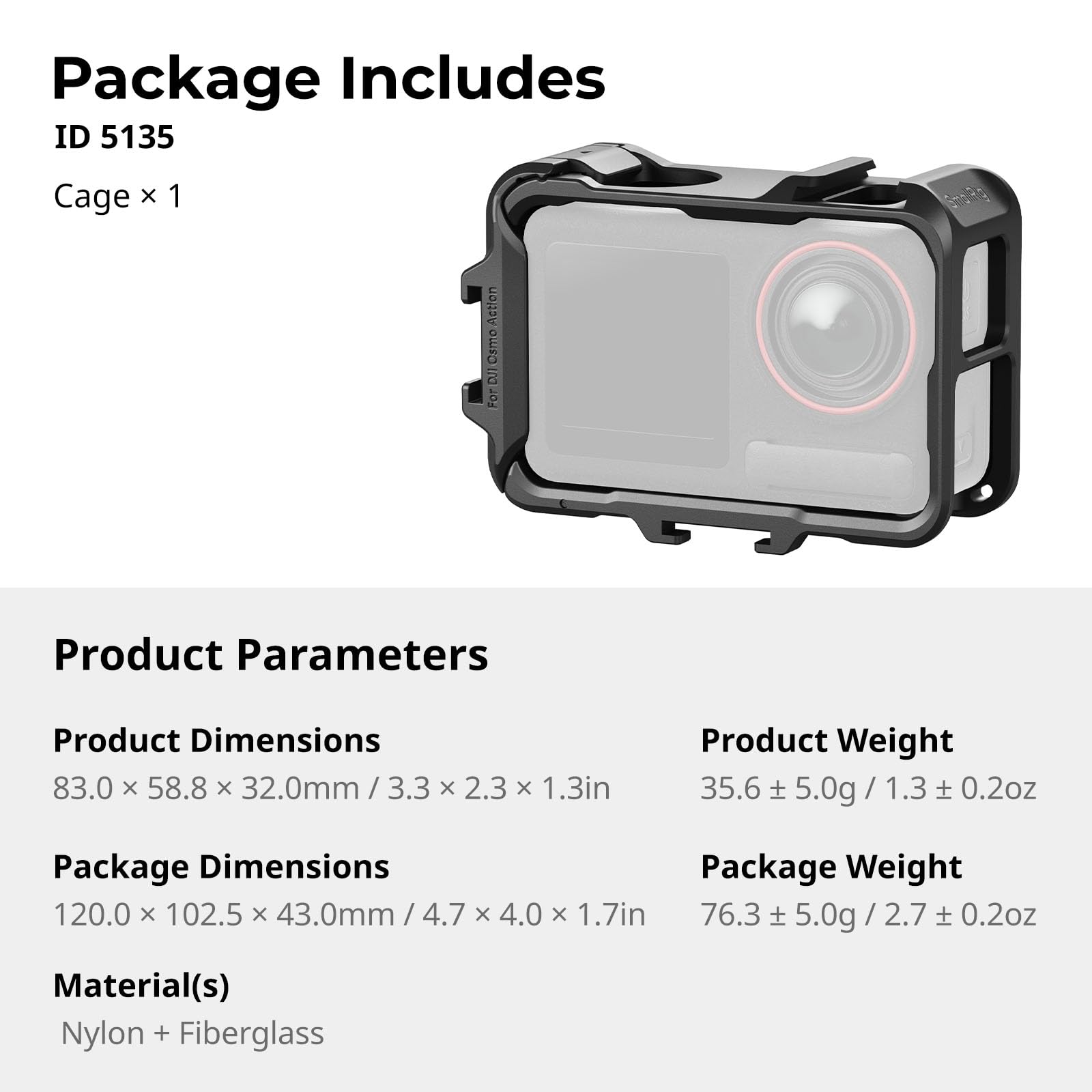 SMALLRIG Action 5 Pro Action 4 Action 3 Cage dla DJI, klatka z wieloma interfejsami rozszerzeń, rama ochronna dla DJI Osmo Action 3 Action 4 Action 5 Pro - 5135